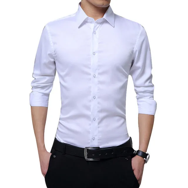 2019 New Fashion Men's Long Sleeve Casual Shirts Slim Solid Business Dress Shirt Spring Autumn