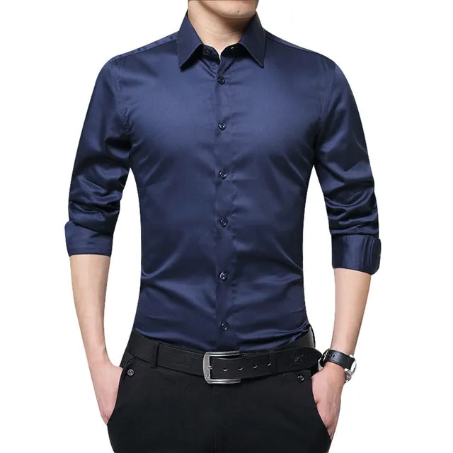 2019 New Fashion Men's Long Sleeve Casual Shirts Slim Solid Business Dress Shirt Spring Autumn