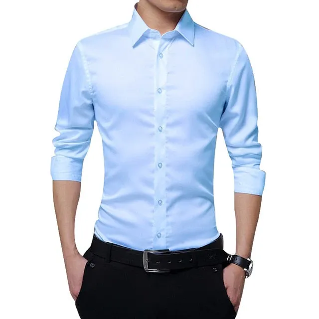 2019 New Fashion Men's Long Sleeve Casual Shirts Slim Solid Business Dress Shirt Spring Autumn