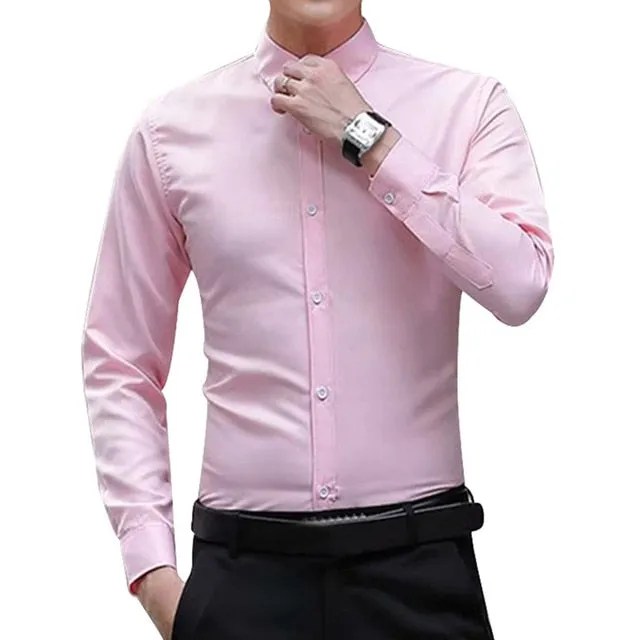 2019 New Fashion Men's Long Sleeve Casual Shirts Slim Solid Business Dress Shirt Spring Autumn