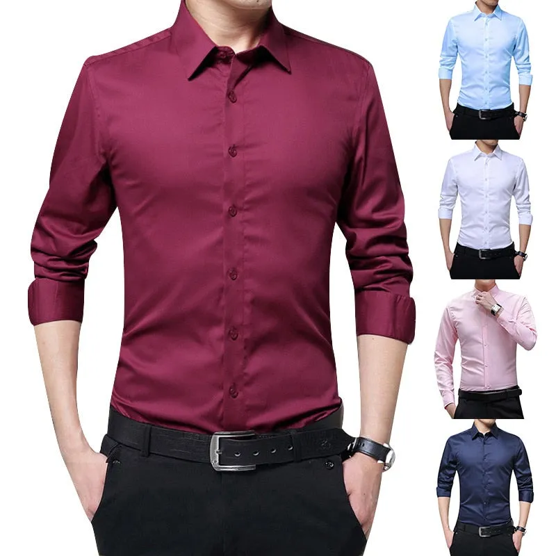 2019 New Fashion Men's Long Sleeve Casual Shirts Slim Solid Business Dress Shirt Spring Autumn