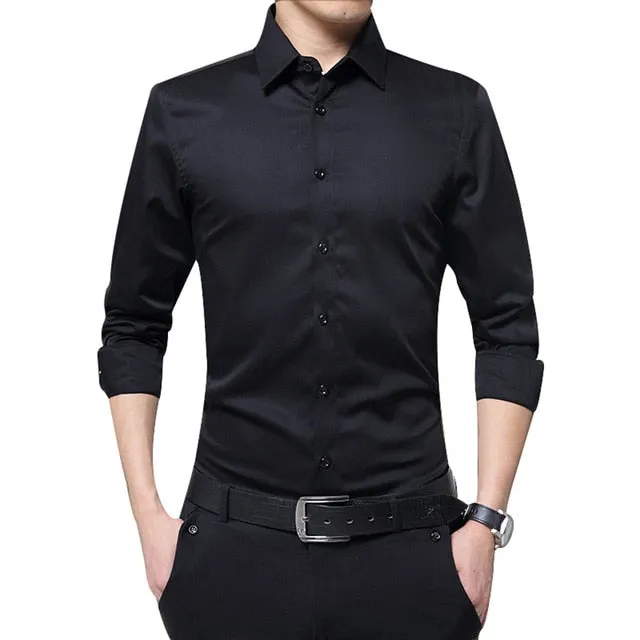 2019 New Fashion Men's Long Sleeve Casual Shirts Slim Solid Business Dress Shirt Spring Autumn