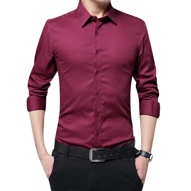 2019 New Fashion Men's Long Sleeve Casual Shirts Slim Solid Business Dress Shirt Spring Autumn