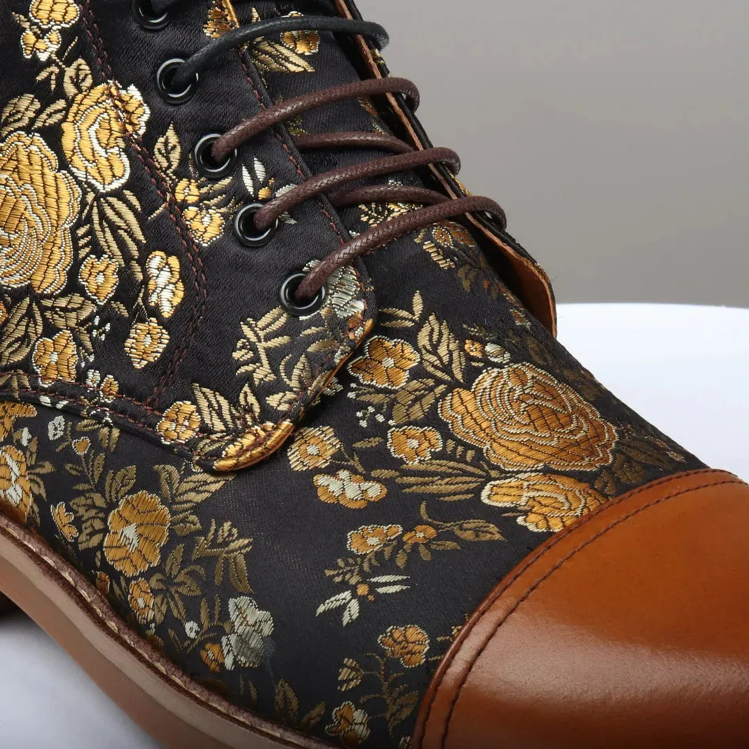 Adam - Men's Floral Print Leather Oxford Ankle Boots