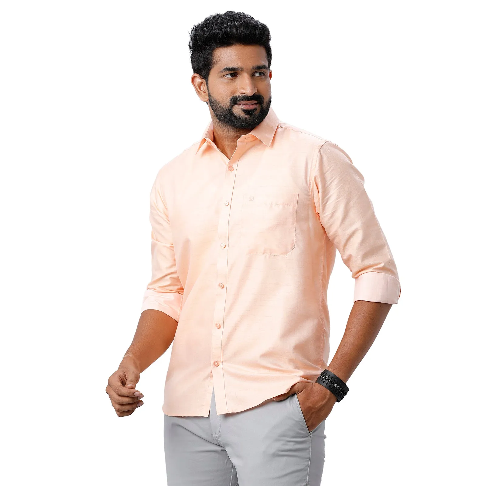 ARISER Hampton Soft Orange Color Cotton Rich Blend  Full Sleeve Solid Slim Fit Formal Shirt for Men