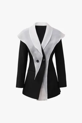 Asymmetric Contrast Layered Shawl Collar Double Breasted Tailored Blazer