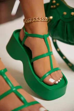 Beach Trip Flat Platform Sandals - Green