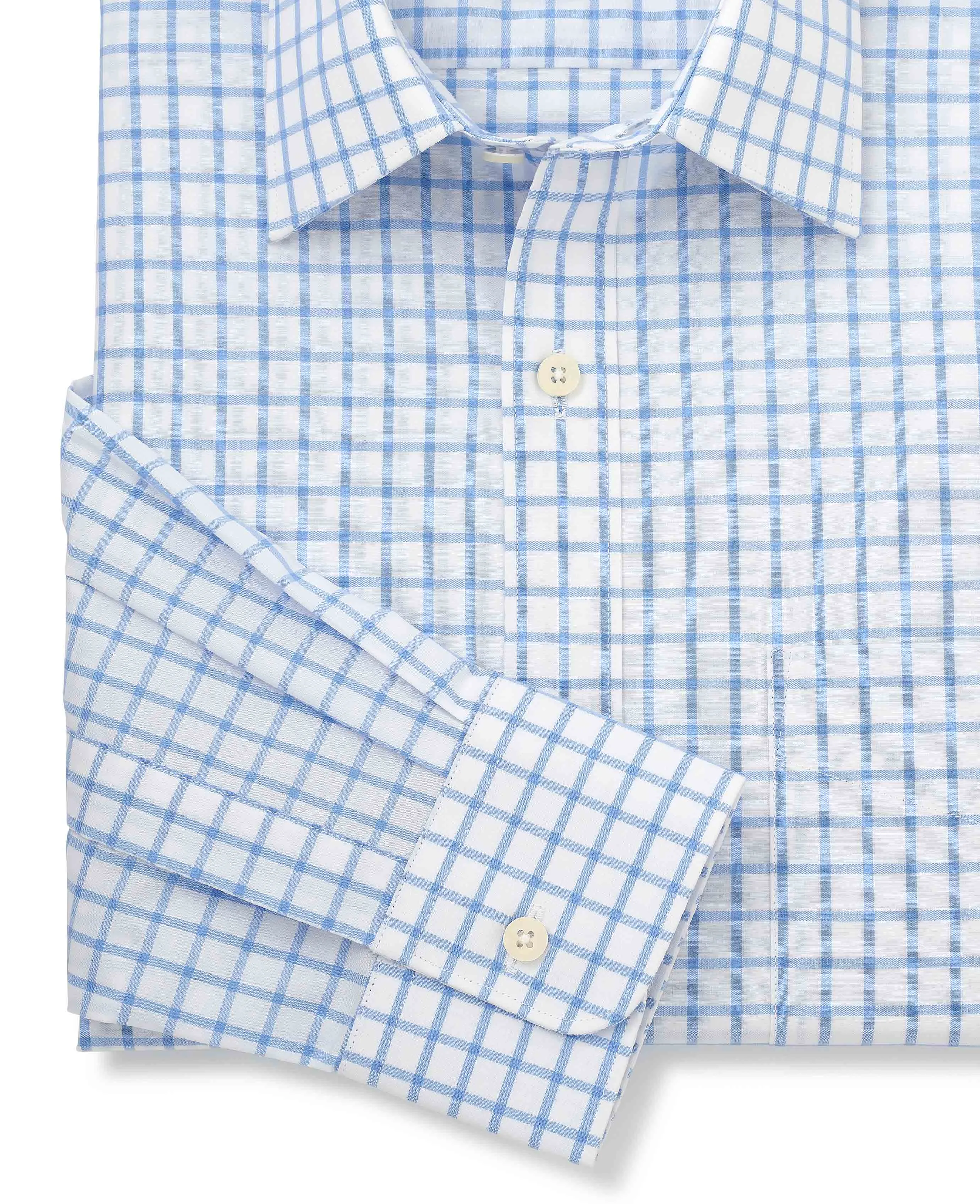 Blue White Check Classic Fit Shirt - Single Cuff