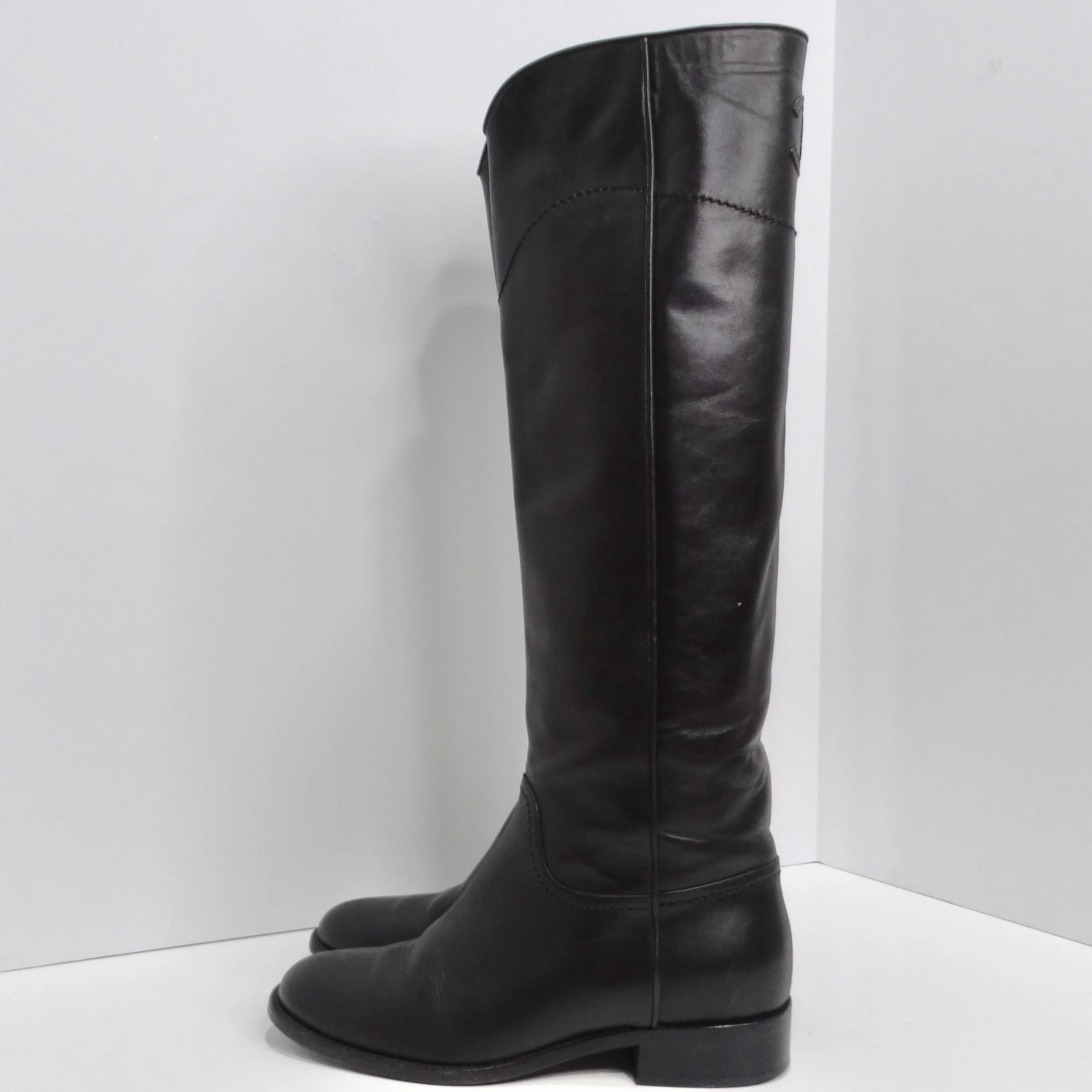 Chanel 2015 Interlocking CC Logo Black Leather Riding Boots