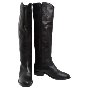 Chanel 2015 Interlocking CC Logo Black Leather Riding Boots