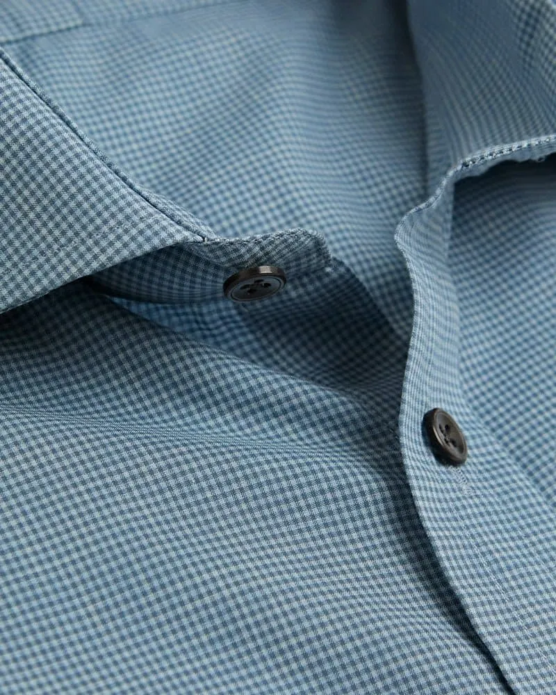 Contemporary Fit, Cut-away Collar, 2 Button Cuff Shirt in a Navy & Blue Check Poplin Cotton