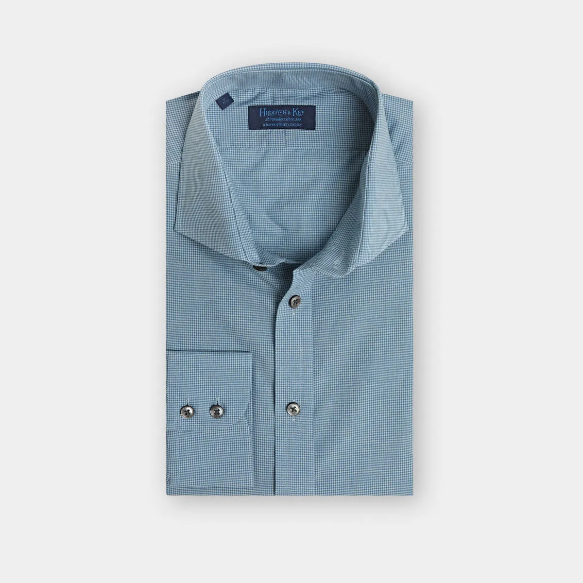 Contemporary Fit, Cut-away Collar, 2 Button Cuff Shirt in a Navy & Blue Check Poplin Cotton