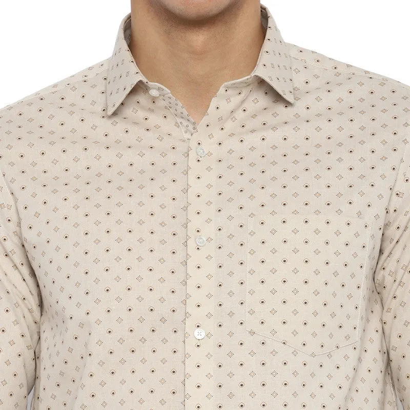 Cotton Beige Slim Fit Printed Shirts