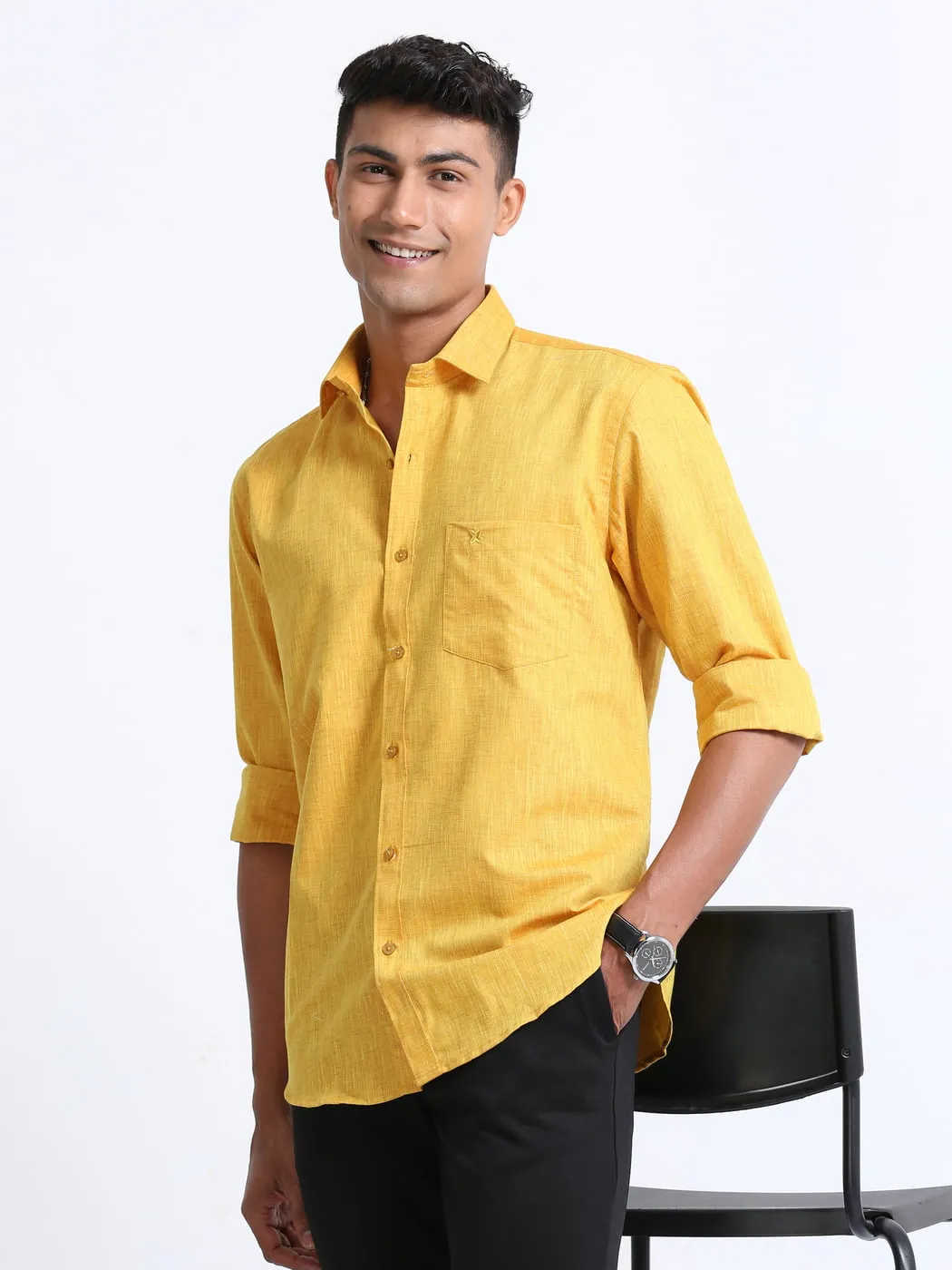 Cotton Linen Gold Colour Shirt Full Sleeve