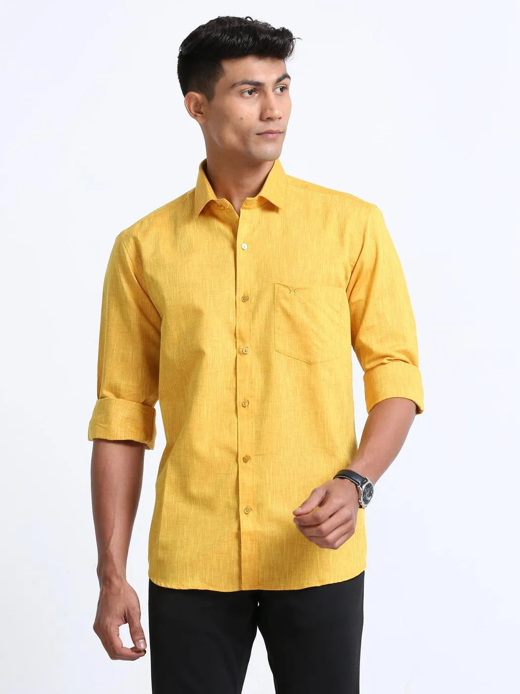 Cotton Linen Gold Colour Shirt Full Sleeve