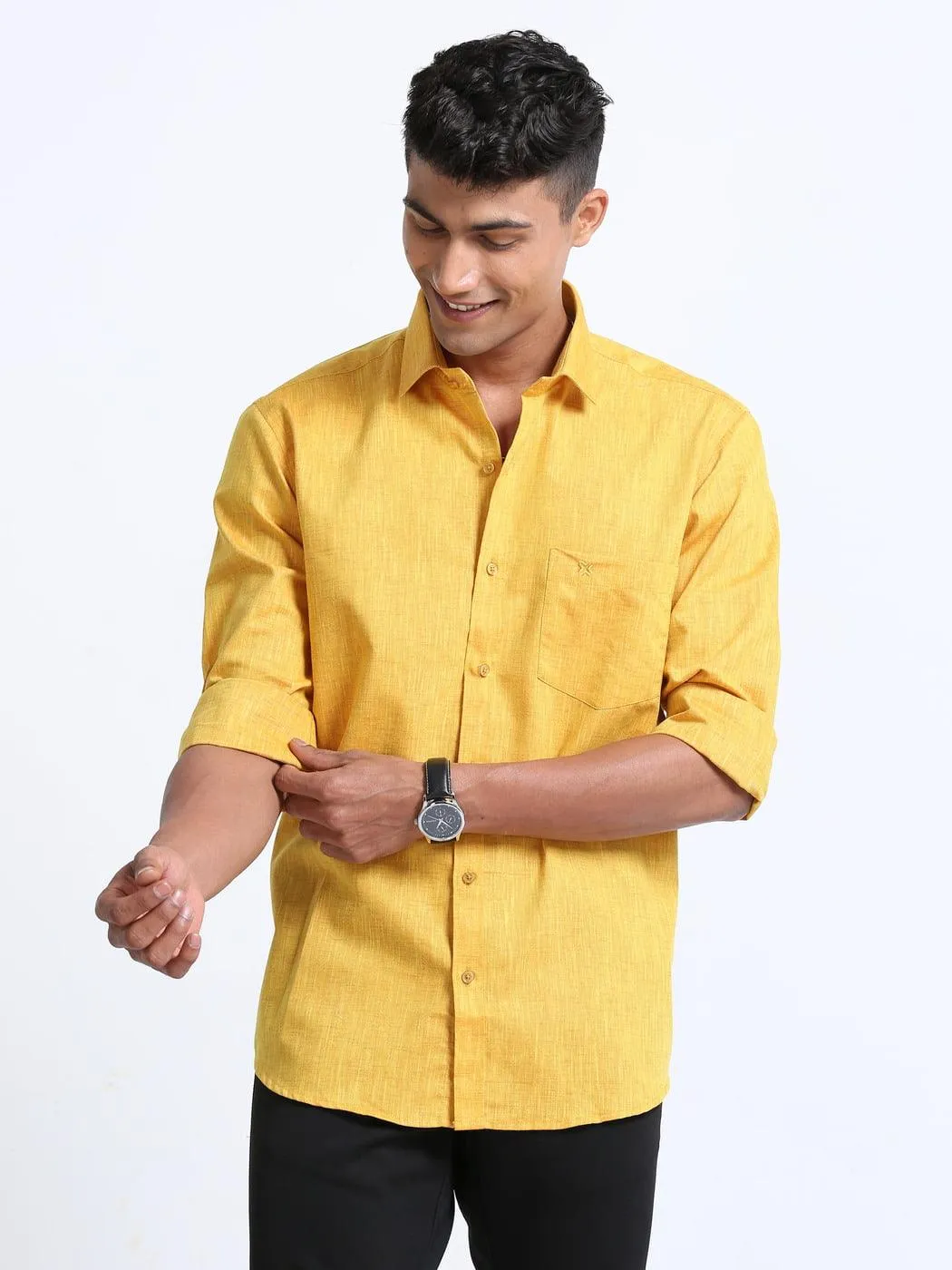 Cotton Linen Gold Colour Shirt Full Sleeve