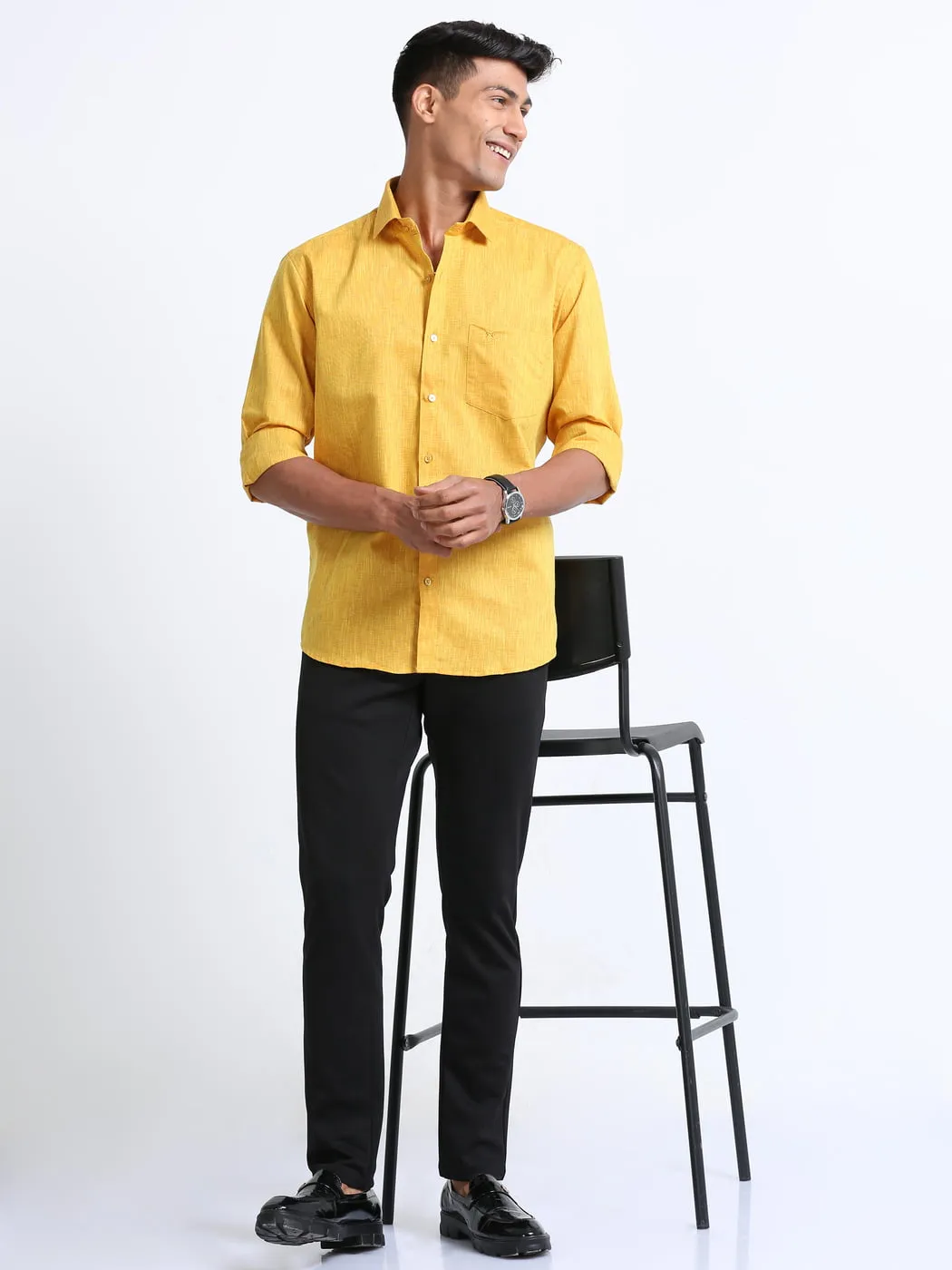 Cotton Linen Gold Colour Shirt Full Sleeve