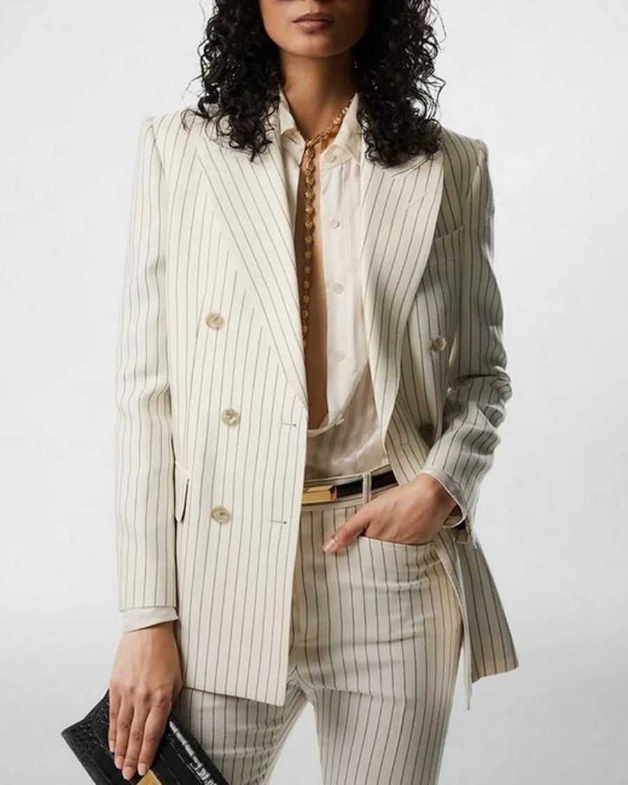 Ecru and Black Stripe Tailored Blazer