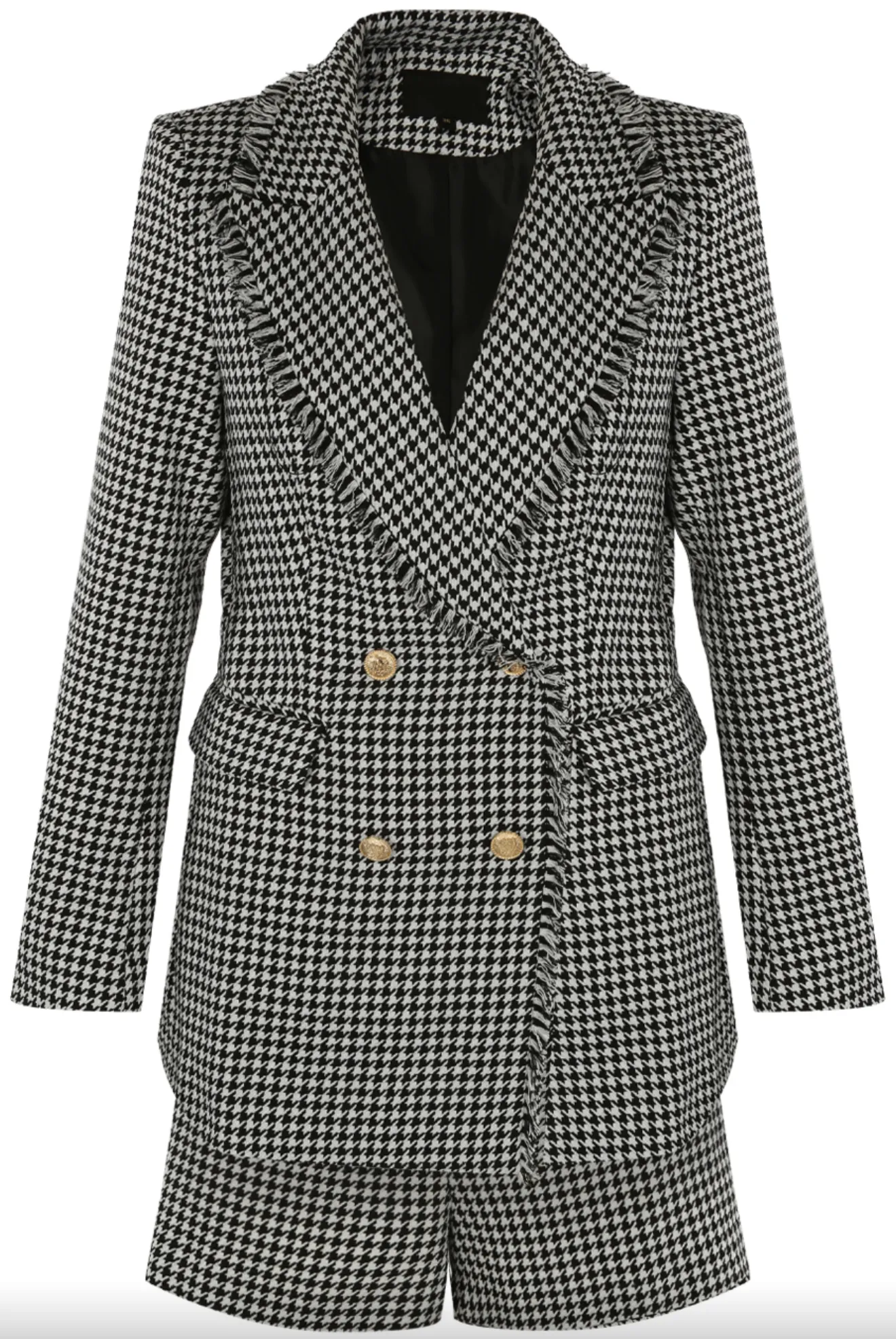 Emmalyn - Premium Black Houndstooth Gold Button Blazer & Short Set