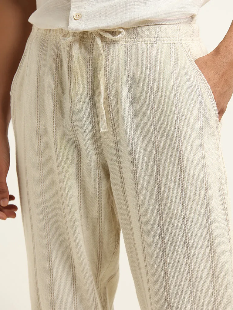 ETA Cream Striped Cotton Resort Fit Chinos