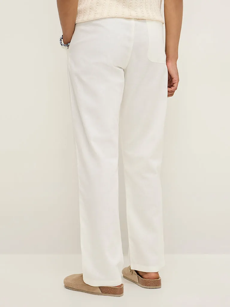 ETA Off-White Solid Relaxed-Fit Mid-Rise Cotton Chinos