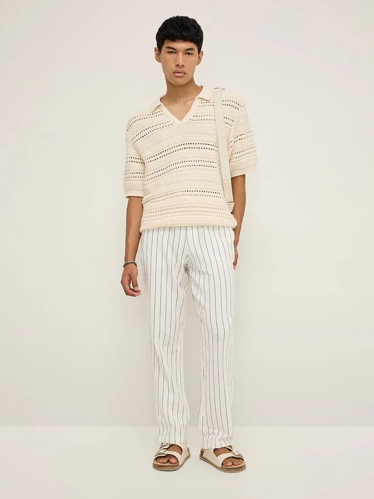 ETA Off-White Solid Relaxed-Fit Mid-Rise Cotton Chinos