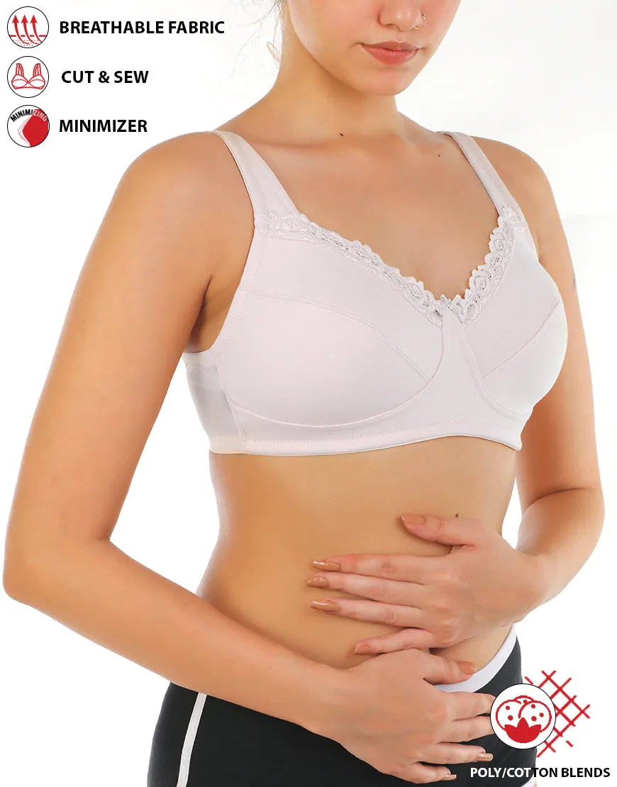 FULL COVERAGE SUPER SUPPORT CUT & SEW CUPS MINIMIZER BRA-WHITE