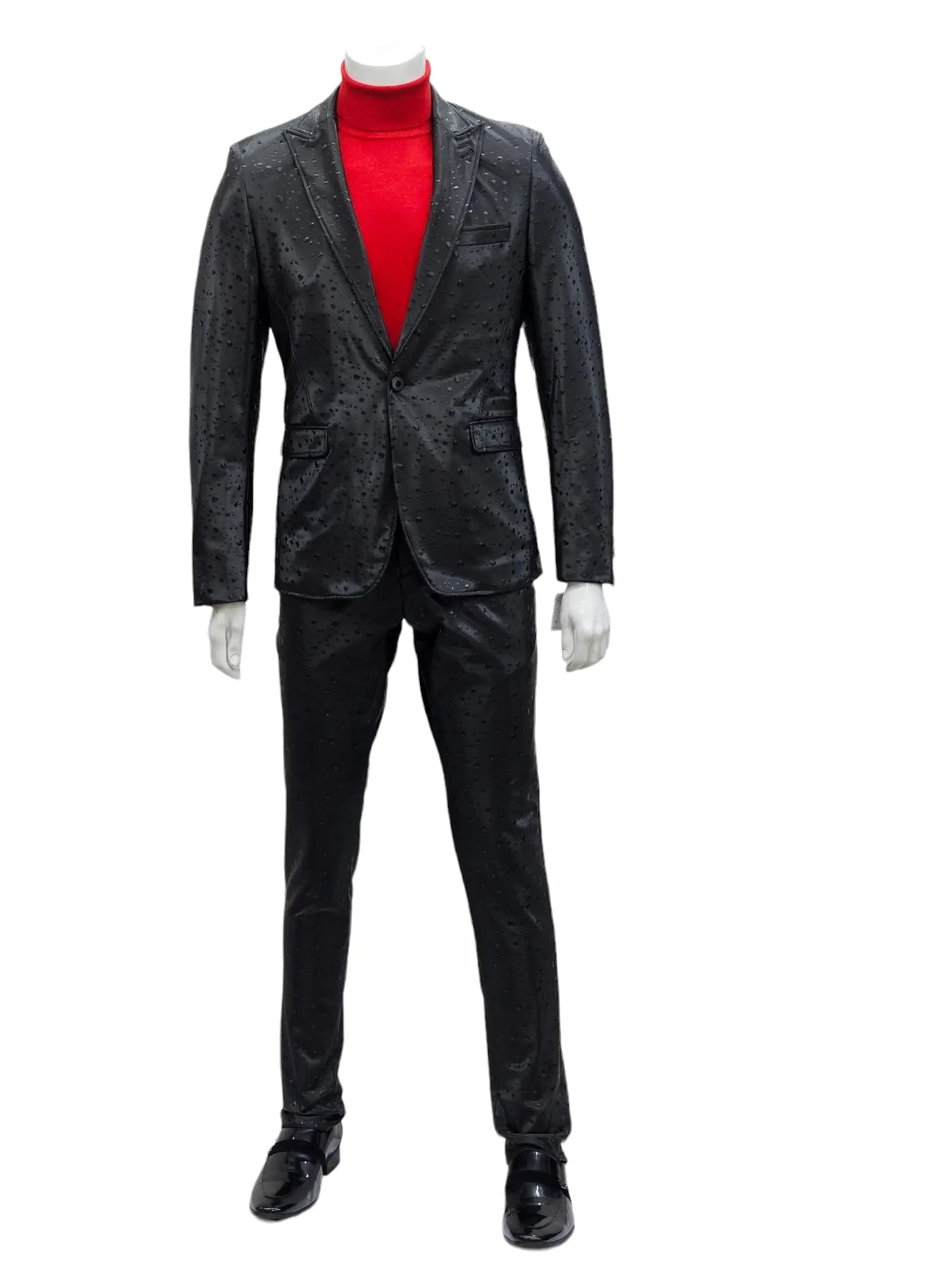 Giovanni Testi 1 Button Peak Lapel suit GTRVL1P-164A BLACK-RAIN