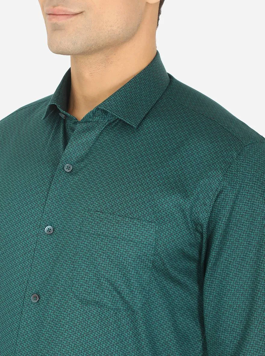 Green Printed Slim Fit Formal Shirt | Greenfibre