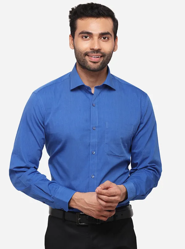 Indigo Blue Solid Regular Fit Formal Shirt | Greenfibre