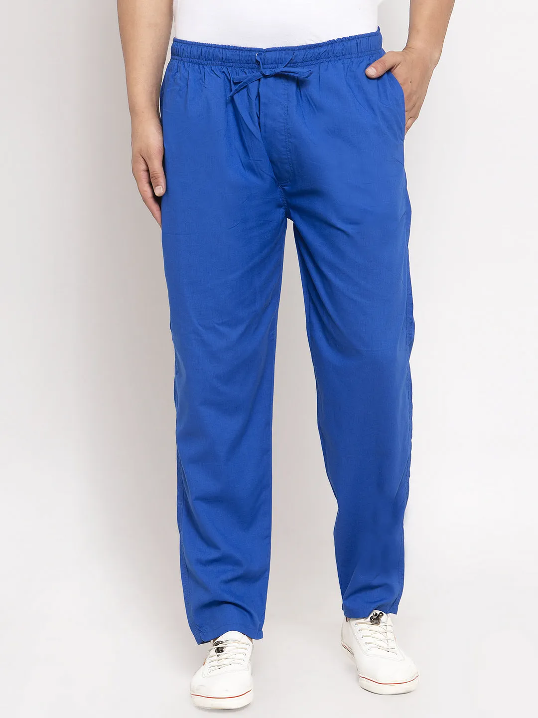 Jashvi Men's Blue Solid Cotton Track Pants