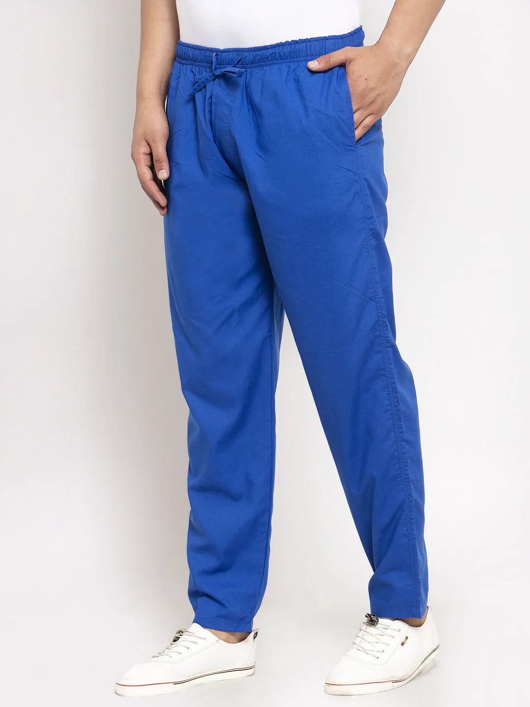 Jashvi Men's Blue Solid Cotton Track Pants