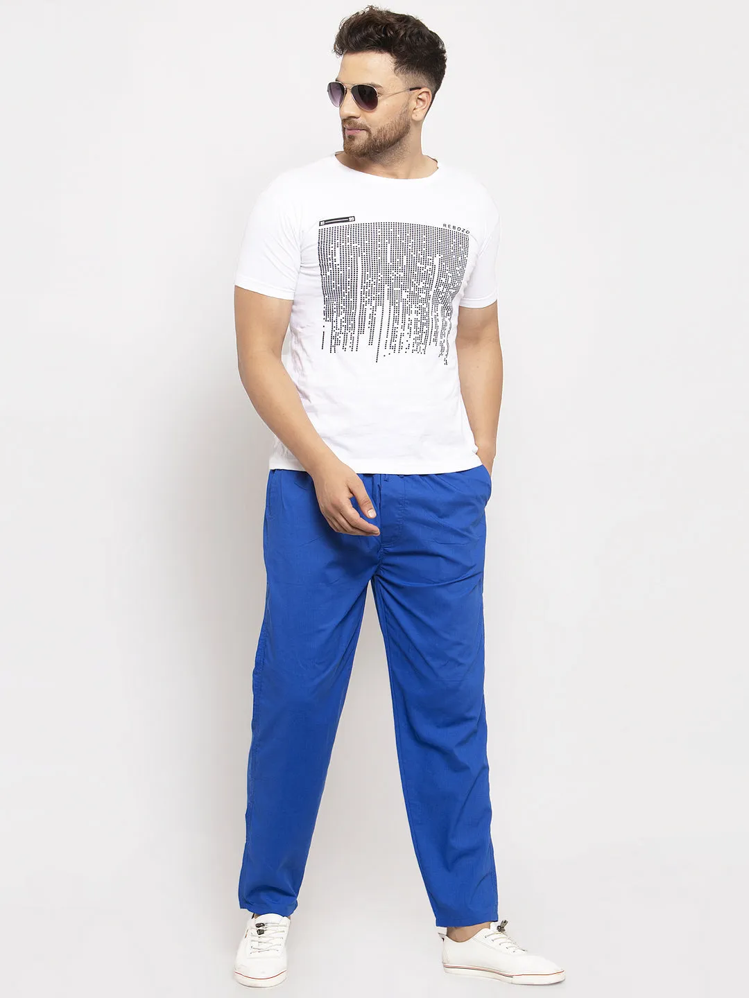 Jashvi Men's Blue Solid Cotton Track Pants