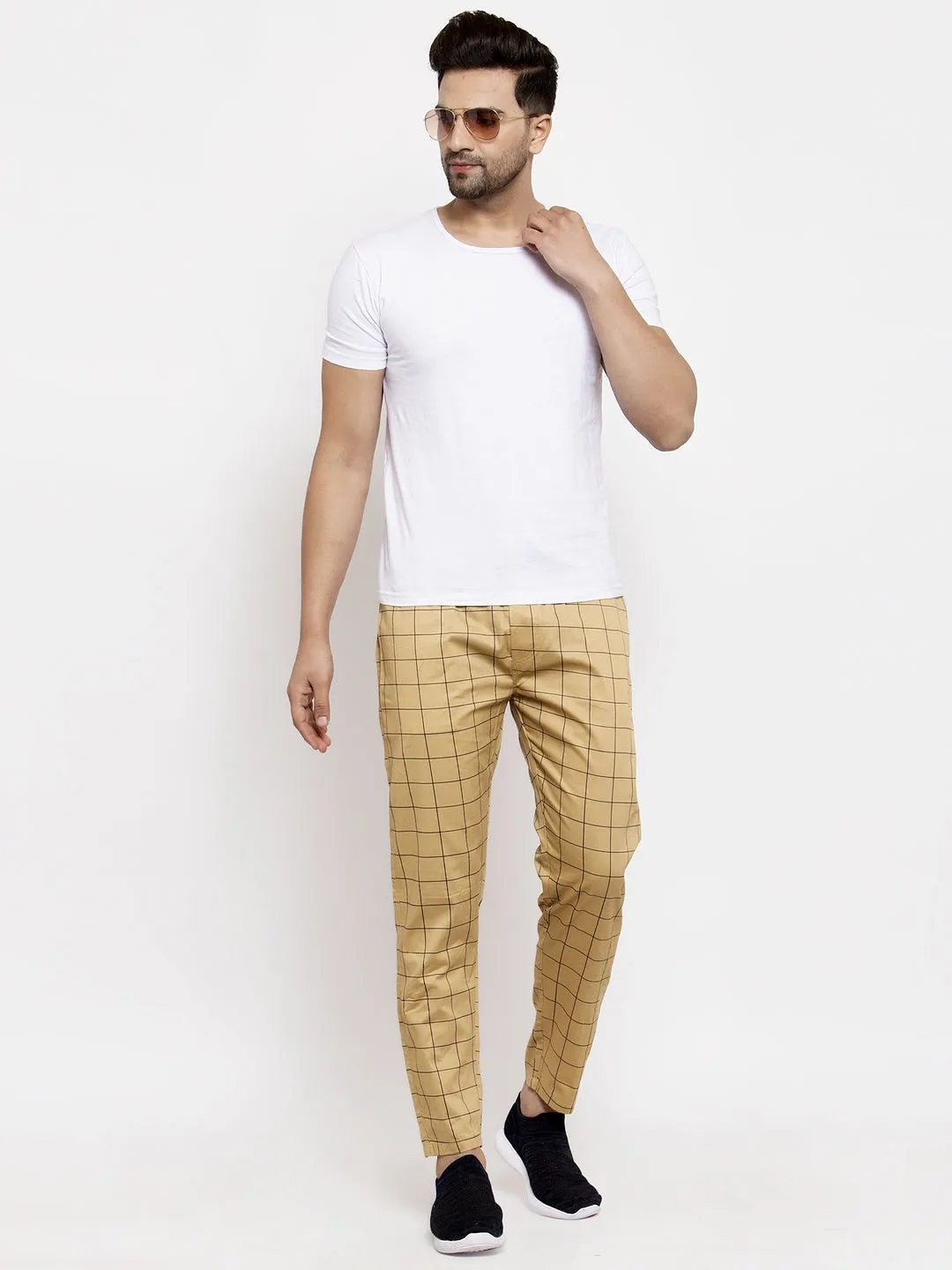 Jashvi Men's Rust Checked Cotton Track Pants