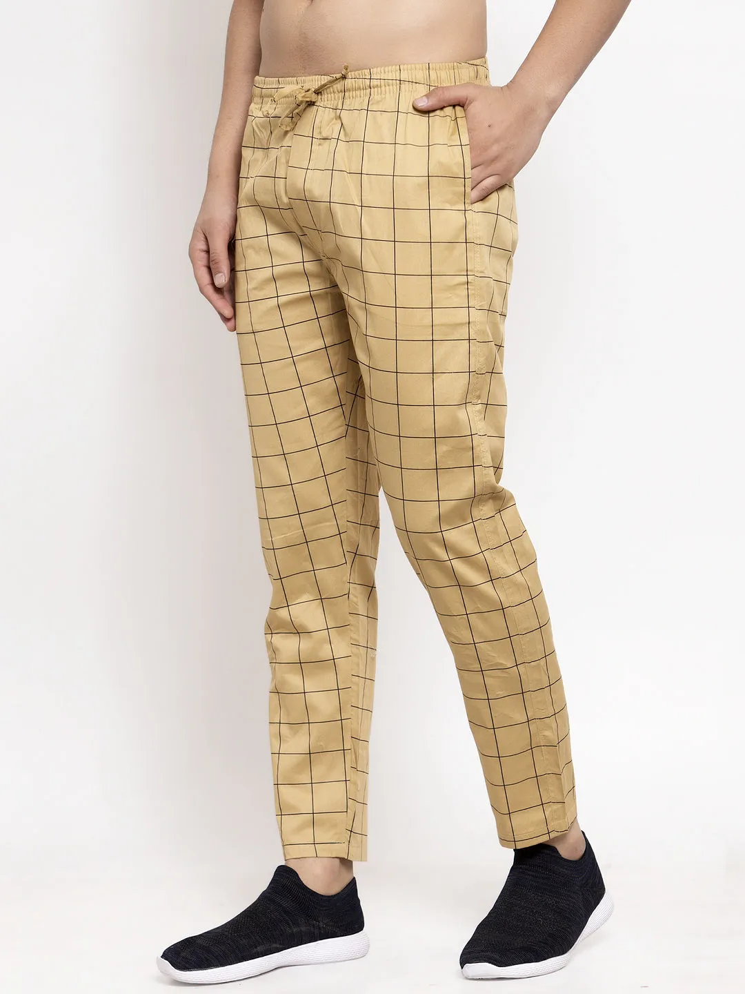 Jashvi Men's Rust Checked Cotton Track Pants