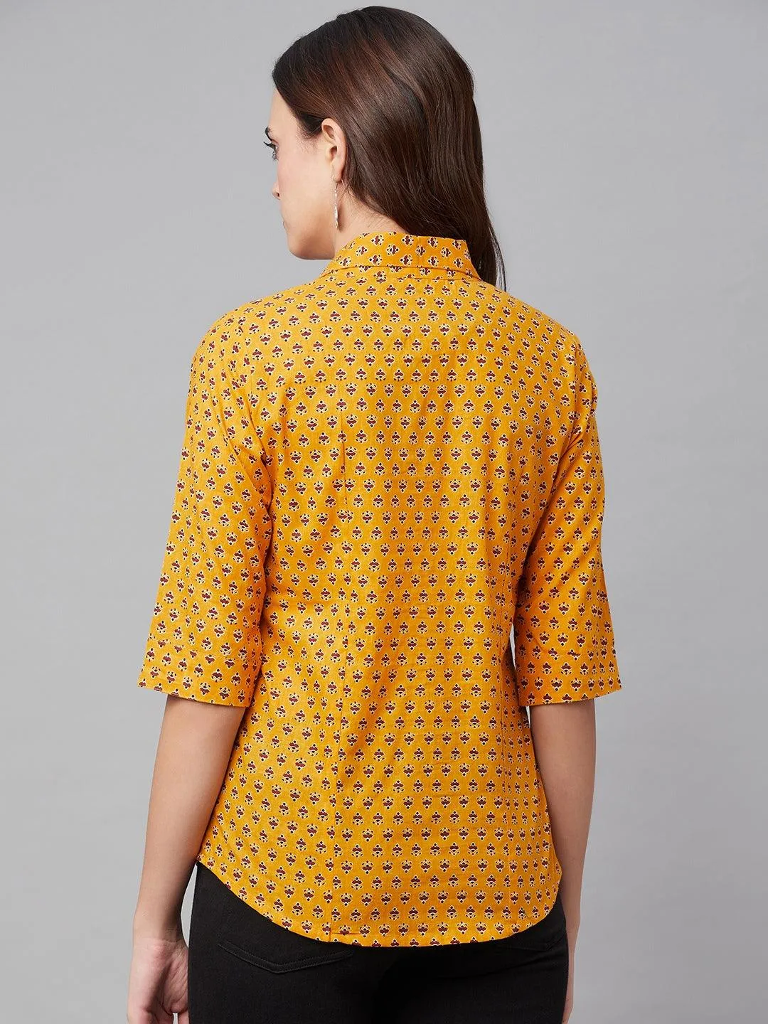 Jashvi Yellow Block Printed Casual Women Shirts