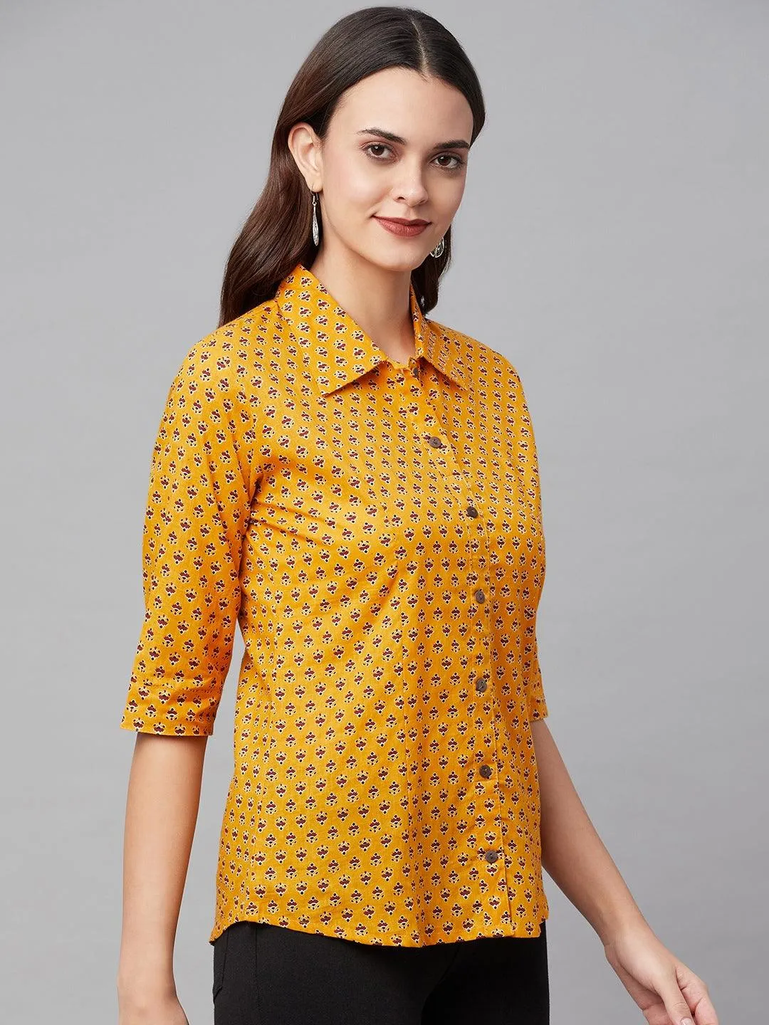 Jashvi Yellow Block Printed Casual Women Shirts