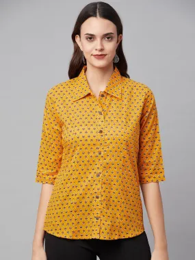 Jashvi Yellow Block Printed Casual Women Shirts