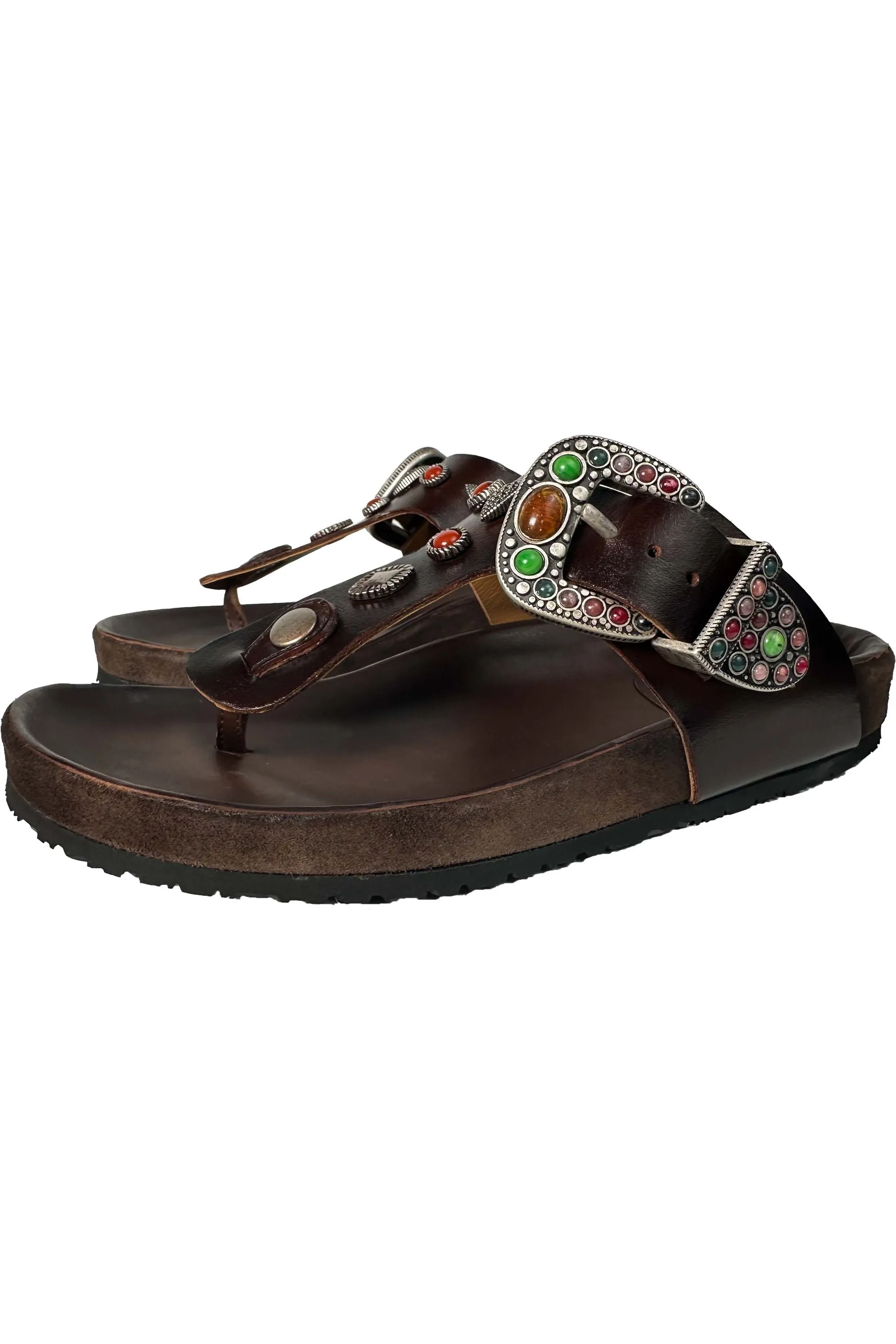 Jo Ghost Dahlia Embellished Thong Slide Sandal 3538BIS | Dark Brown