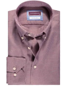 Klee Houndstooth Button Down Slim Fit Wine Shirt Wine