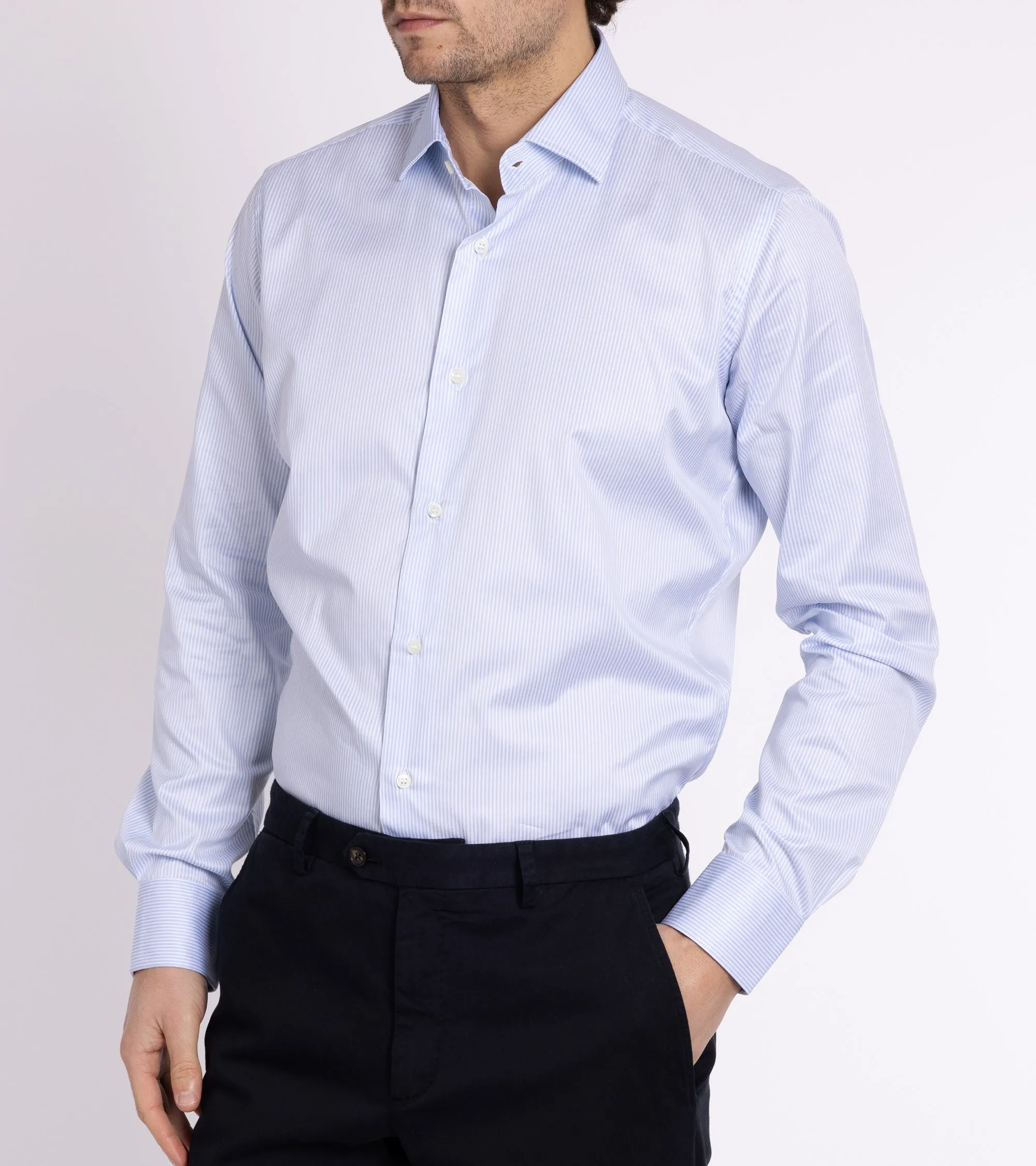 MCR Slim Twill Striped Shirt: Light Blue