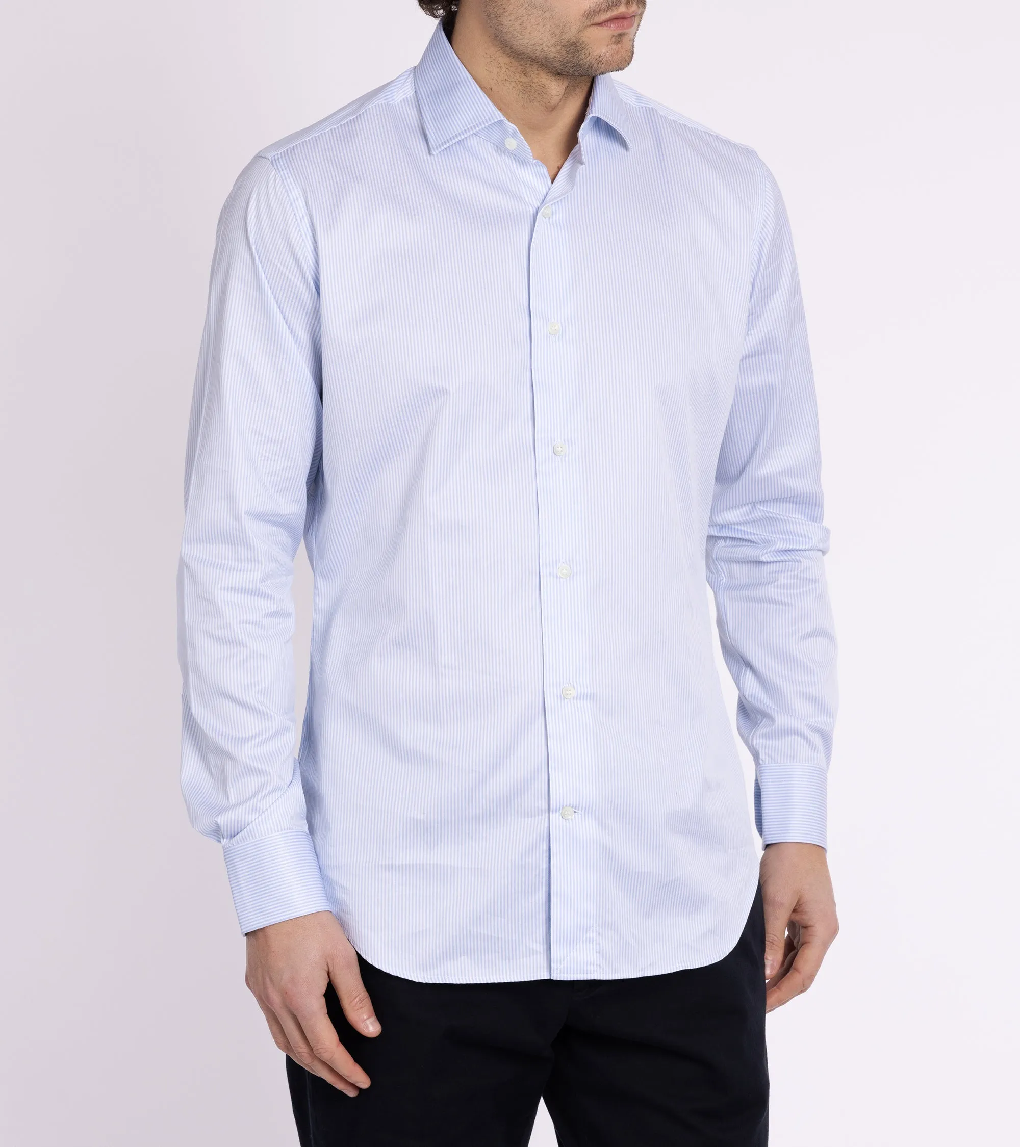 MCR Slim Twill Striped Shirt: Light Blue