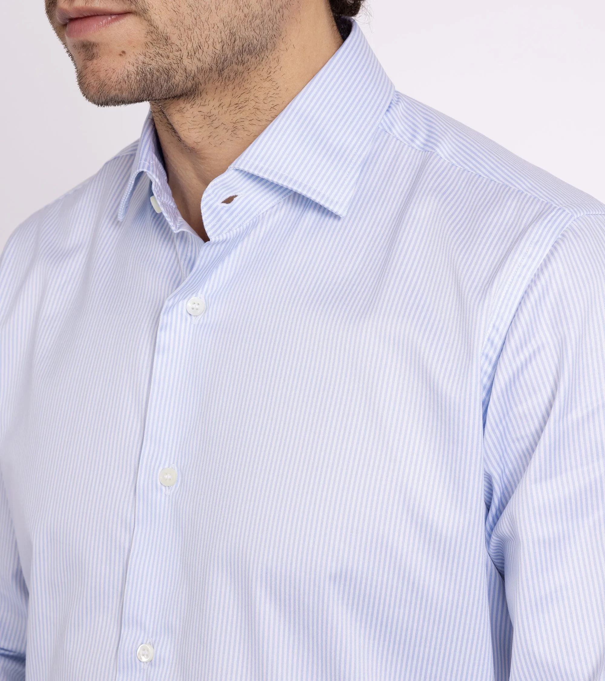 MCR Slim Twill Striped Shirt: Light Blue