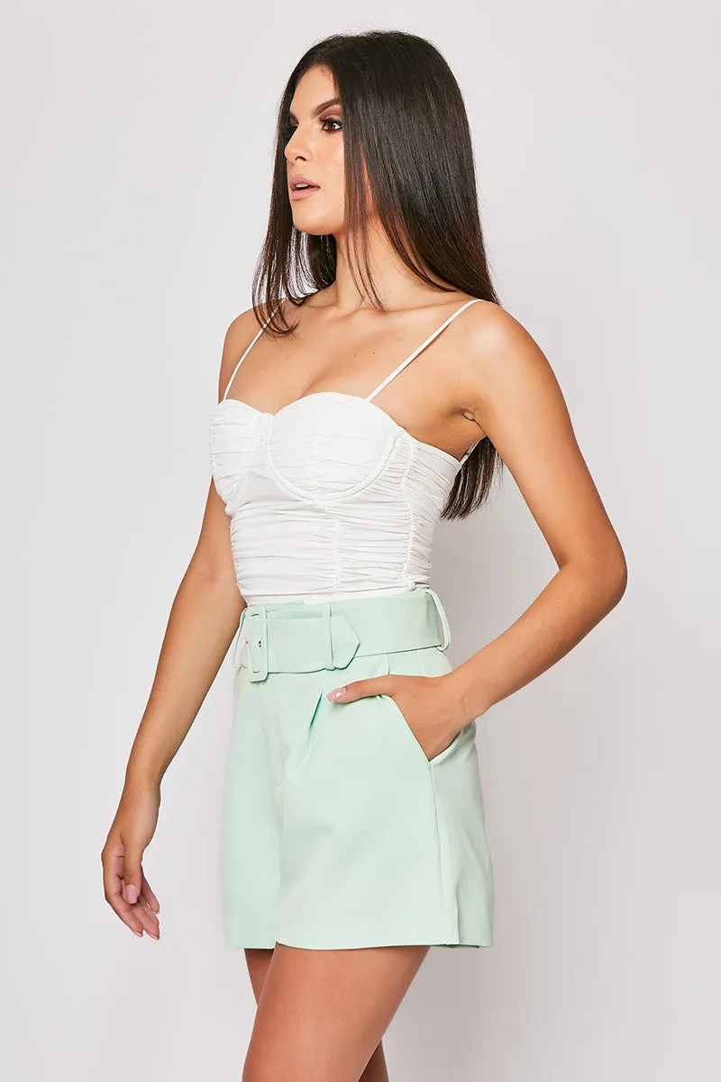 Meah - Mint High Waisted Belted Shorts