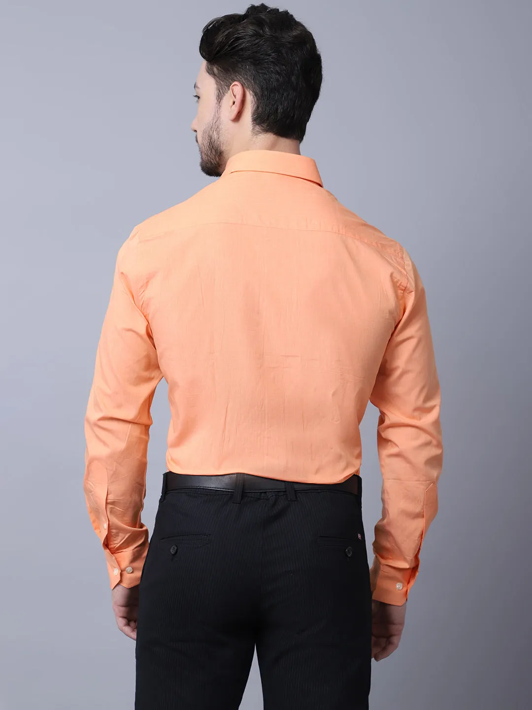 Men Orange Cotton Blend Solid Full Sleeves Regular Fit Formal Shirt with Pocket