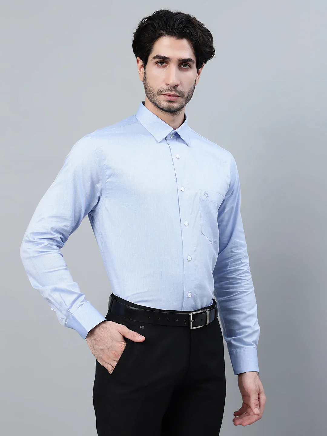 Men's Blue Solid Full Sleeve Formal Shirt