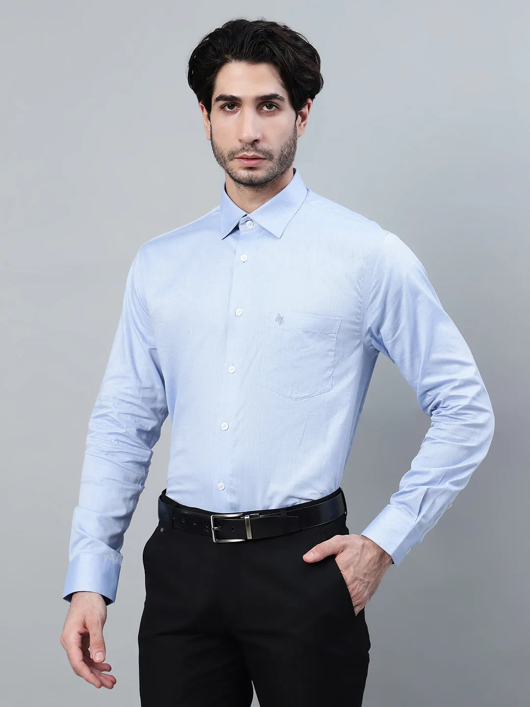 Men's Blue Solid Full Sleeve Formal Shirt