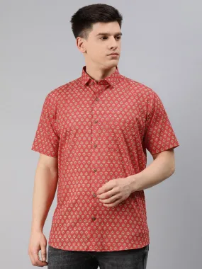 Men's Red Cotton Short Sleeves Shirts For Men - Taantav