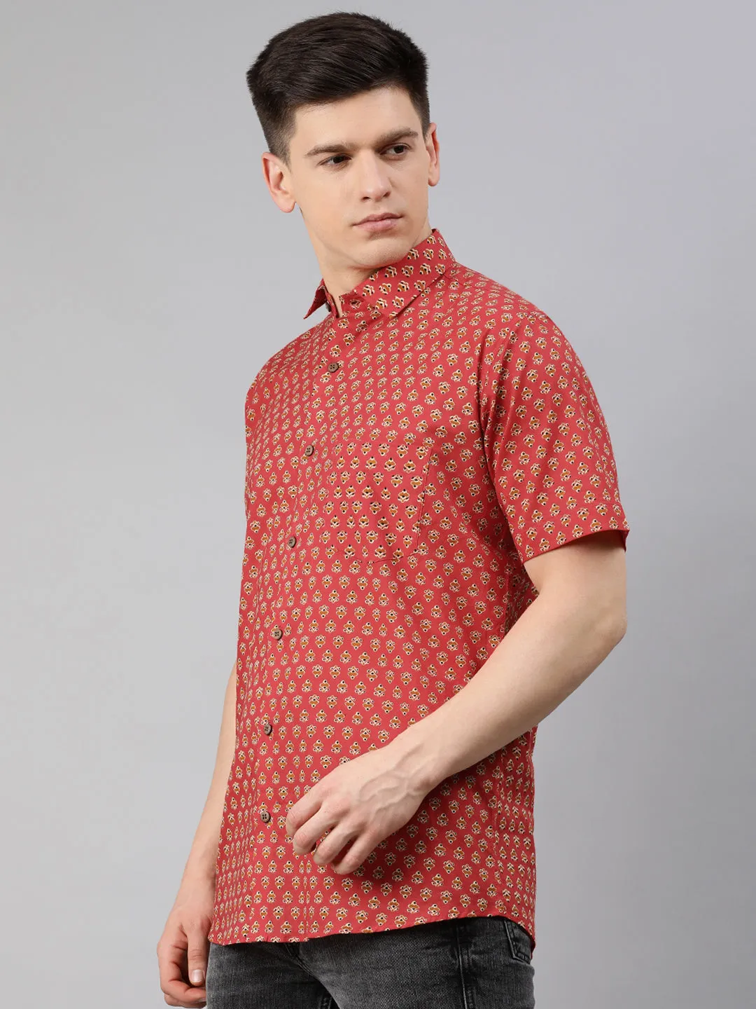 Men's Red Cotton Short Sleeves Shirts For Men - Taantav