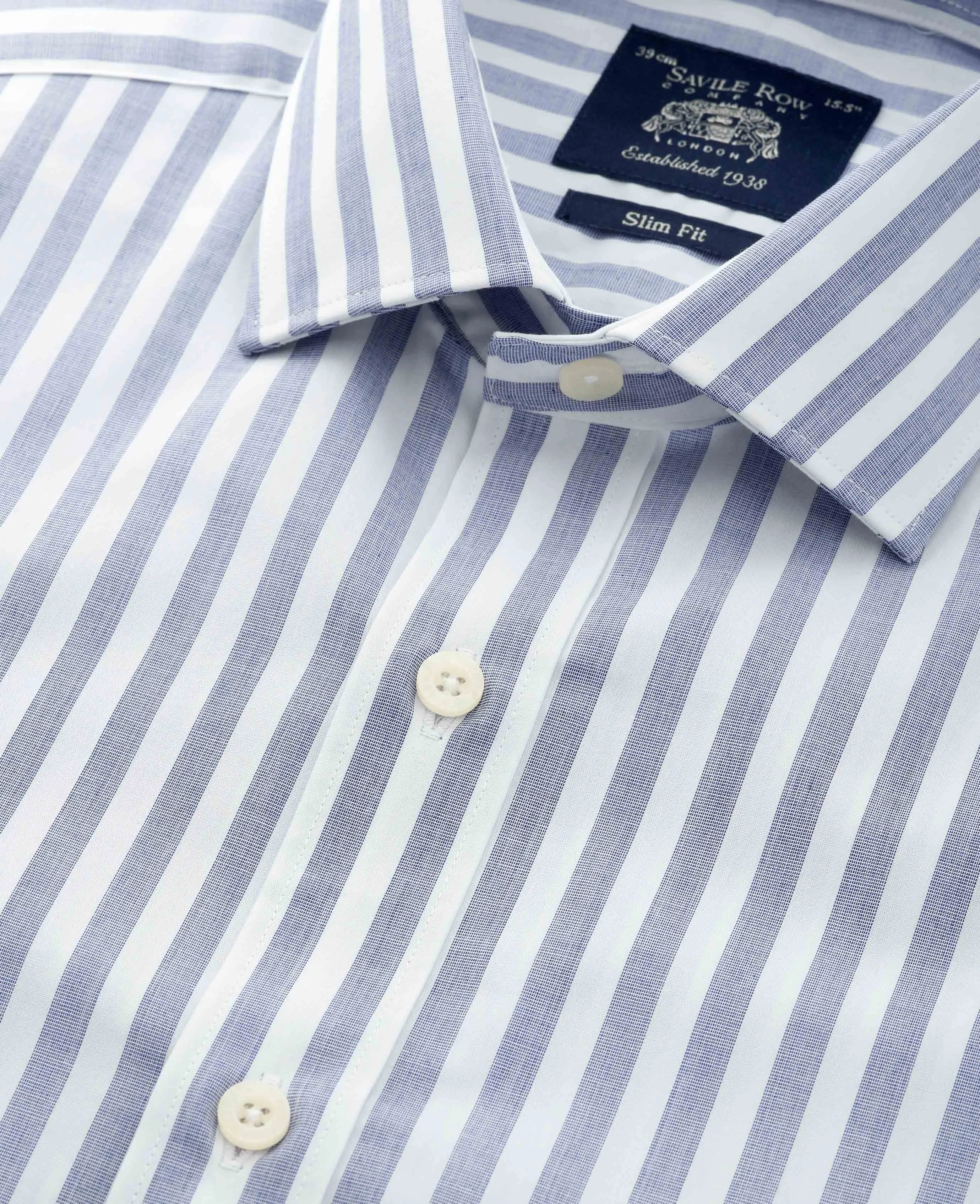 Navy White Slim Fit Striped Formal Shirt - Single Cuff